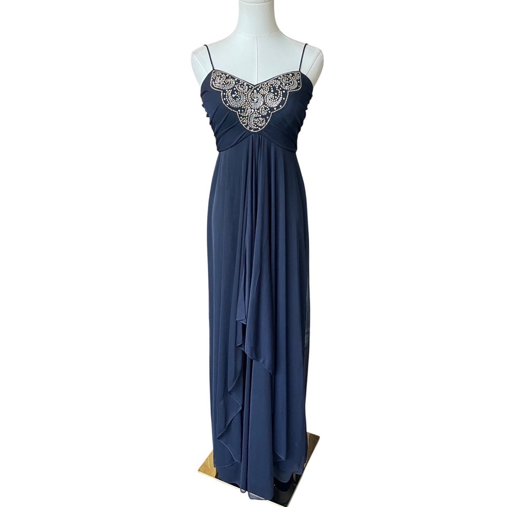 Blondie Nites Y2K Babydoll‎ Navy Blue Embellished Prom Dress Sz 3 Fairy Chiffon